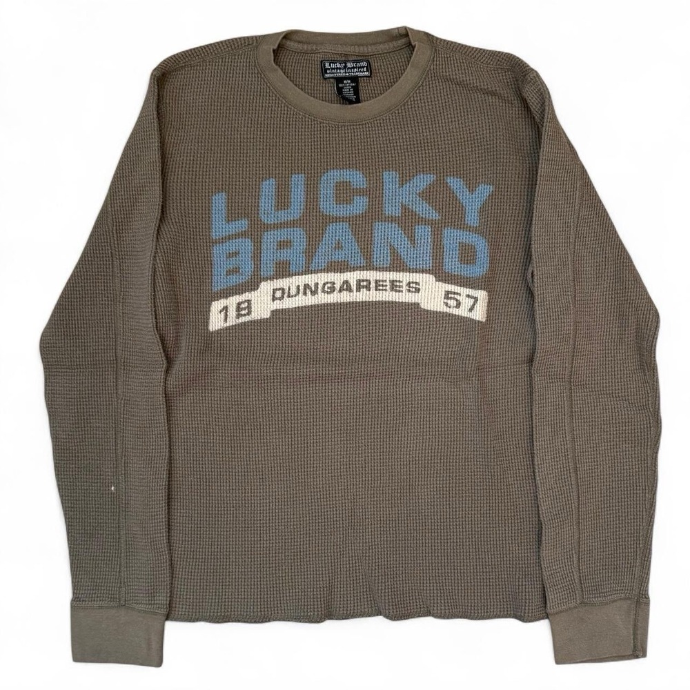 Vintage Lucky Brand Waffle Knit Thermal Shirt Men's Medium Skater Grunge Y2K VTG